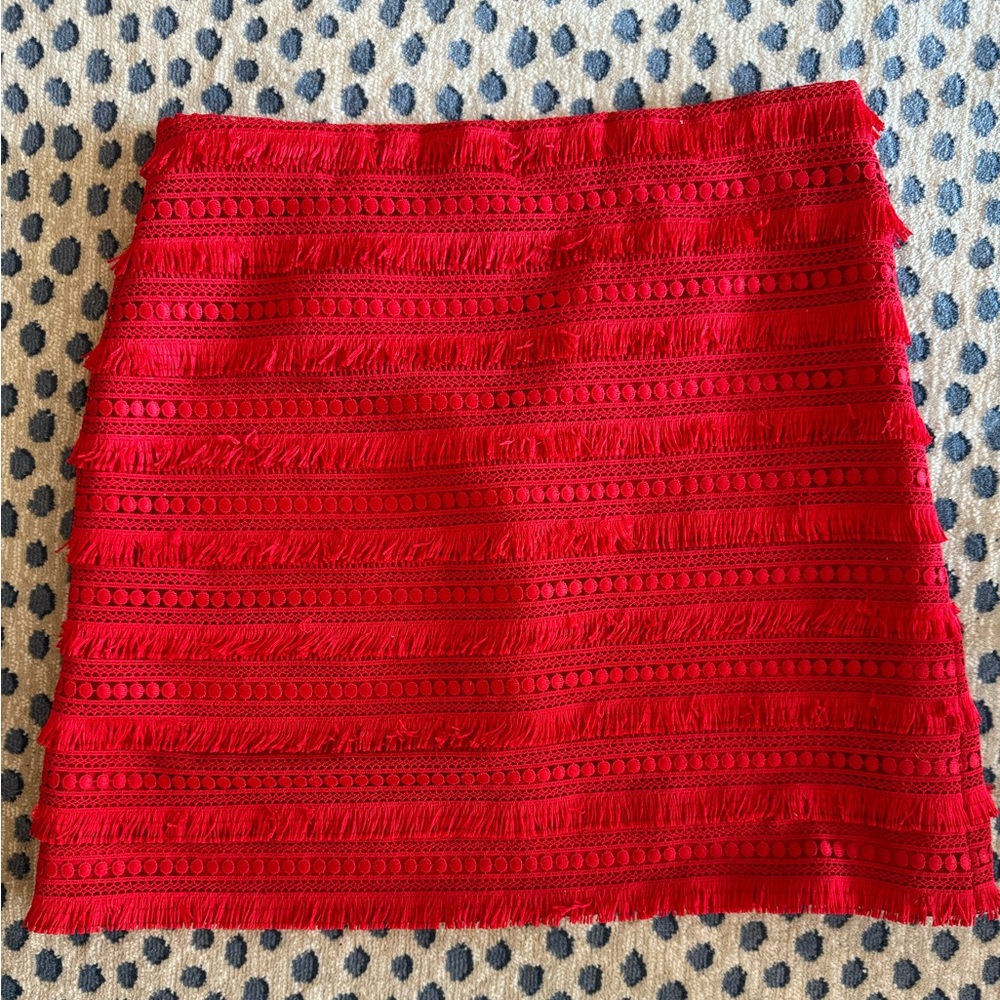 JCrew Size 4 red fringe mini skirt. Gently worn but good condition!